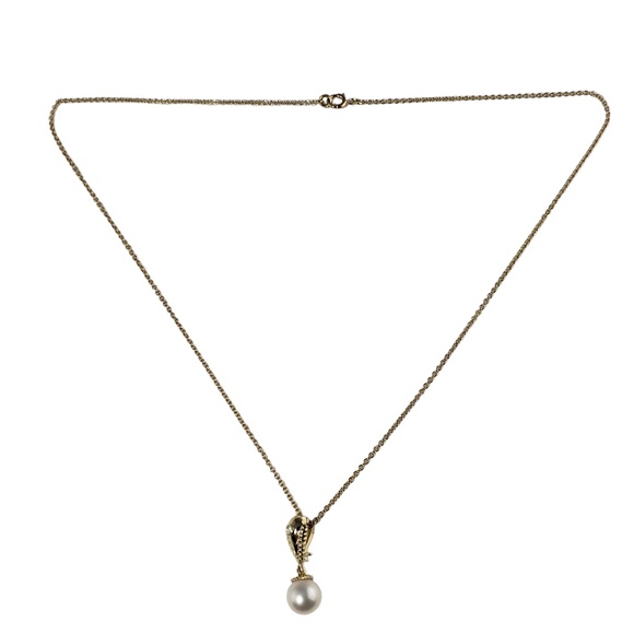 Vintage 14 Karat Yellow Gold Pearl and Diamond Pendant Necklace #13559 - Picture 4 of 7